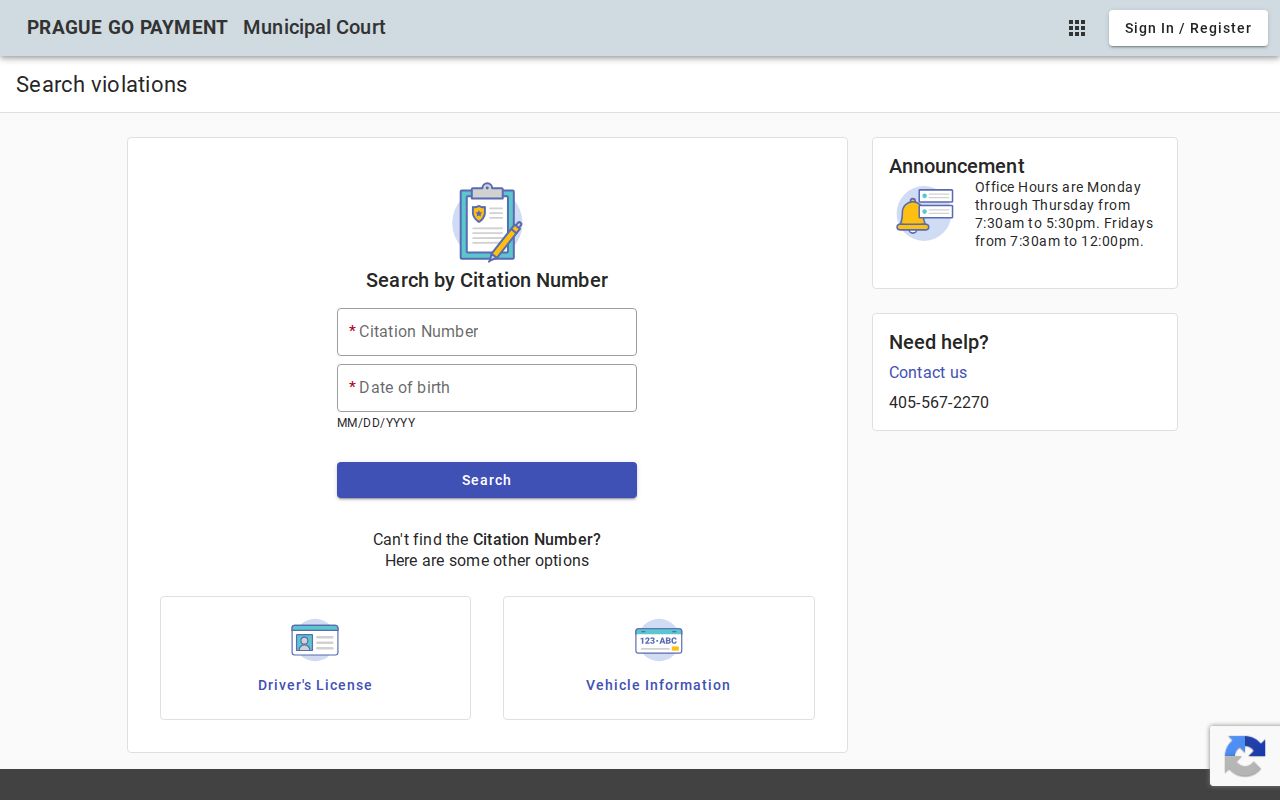 Prague municipal citation portal search mode cards