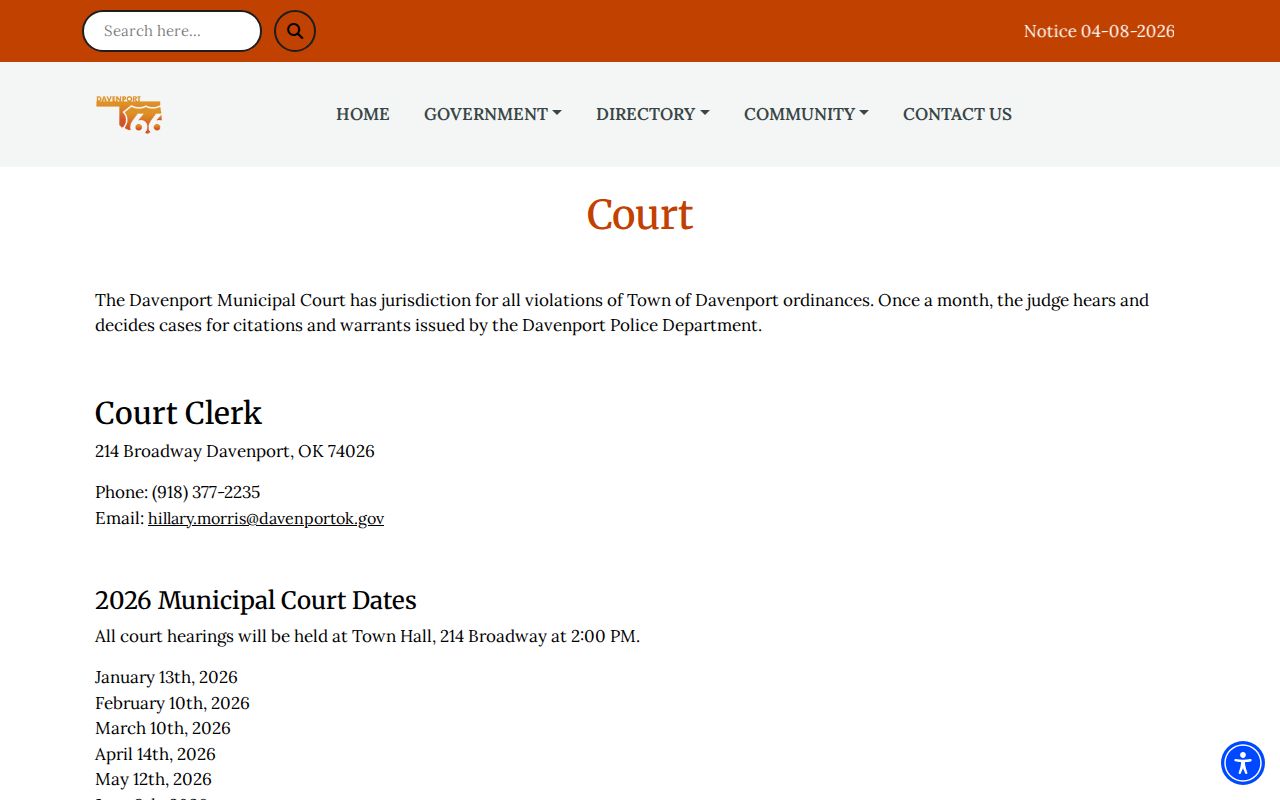 Davenport official court page path
